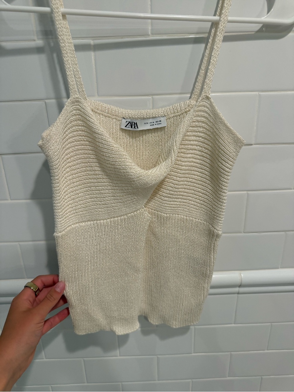 Zara Off-White Knit Cowl-Neck Tank